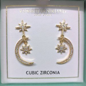 Christian Siriano Gold Cubic Zirconia Celestial Sun/Moon/Star Earrings NIB
